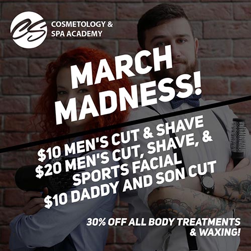 March 2020 Specials for Men's Cuts and Body Treatments. Call for details!